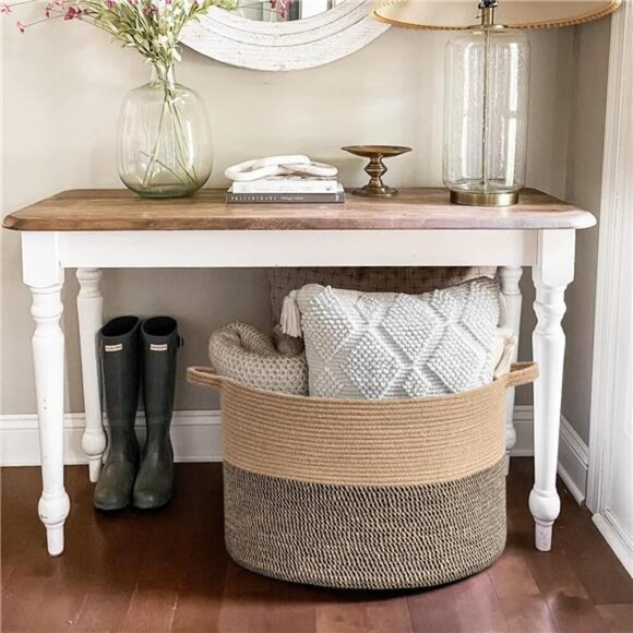 Extra Large Wicker Storage Basket, 83L Woven Blanket Storage for Living Room - Picture 4 of 7